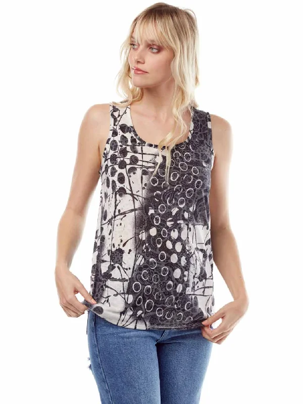 Women's Clothing For Everyday Wear Style Redefined "Jazz" Printed Knit "Burnout" Crop Tank