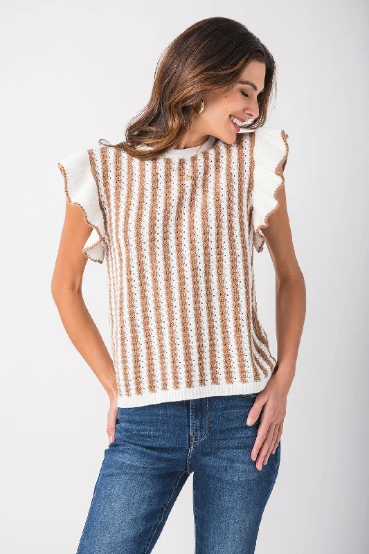 Formal Clothing For Women Seasonal Style Discounts Wishlist Crochet Striped Ruffle Detail Sweater