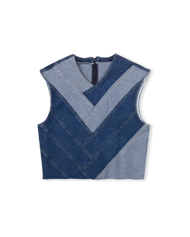 Women's Travel Apparel All Season Fashion Collection V-Neck Denim Patch Vest