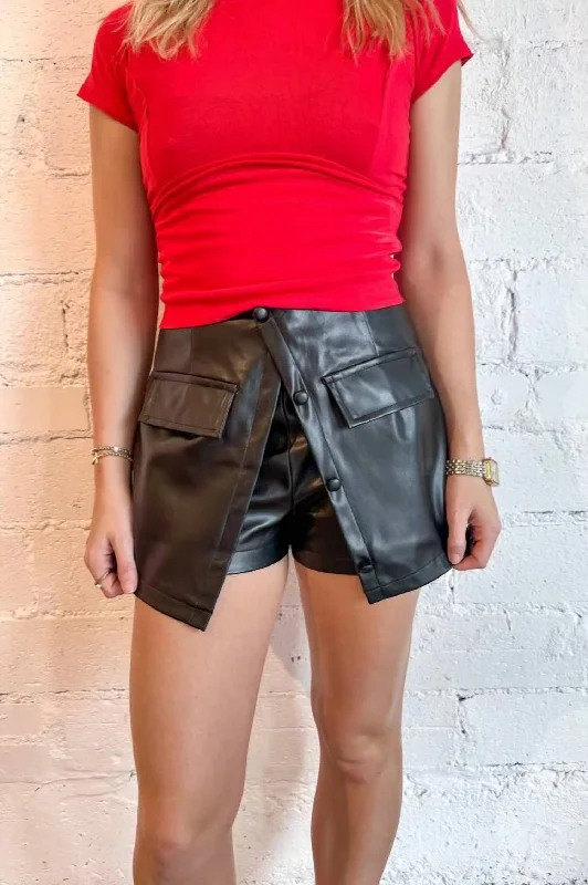 Women's Stylish Casual Garments Fashion Deal Fall Favorite Faux Leather Skort In Black