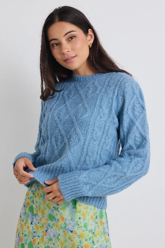 Chic Women's Attire Discounts On Casual Weekend Styles Sky Blue Cable Knit Sweater