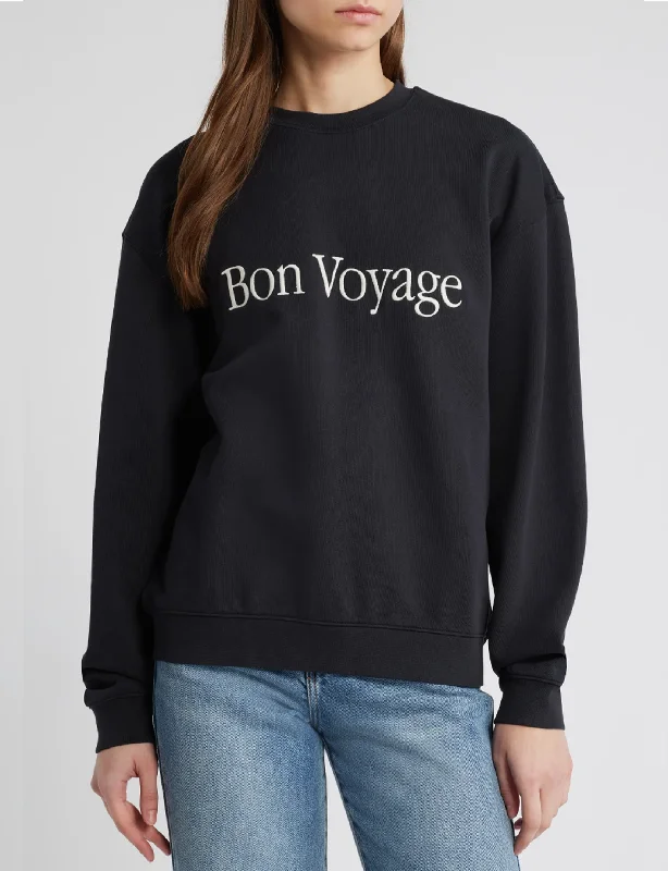 Timeless Women's Apparel Flowy Fabric Bon Voyage Sweatshirt, Black