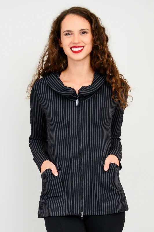 Women's Resort Attire Style Your Wardrobe Seymour Jacket, Blk/Grey Stripe, Bamboo