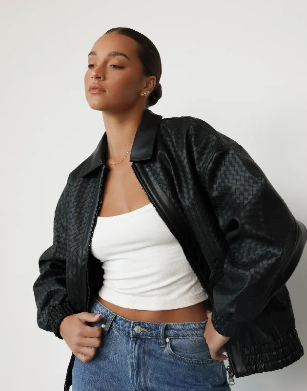 Women's Holiday Attire Versatile Style Wardrobe Kenny Bomber (Woven Onyx) - By Lioness