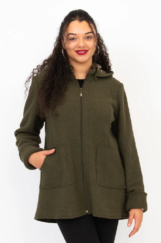 Women's Athletic Apparel Casual Chic Maro Coat, Moss, Boiled Wool