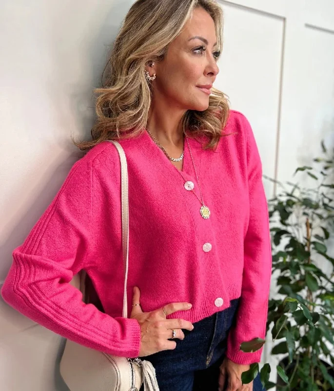 Women's Holiday Clothing Limited - Edition Drops Hot Pink Relaxed Cropped Cardigan