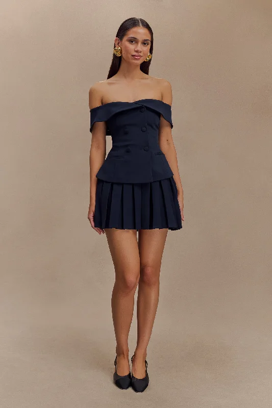 Women's Elegant Evening Outfit Discover Promotions Mura Pleated Mini Skirt - Navy